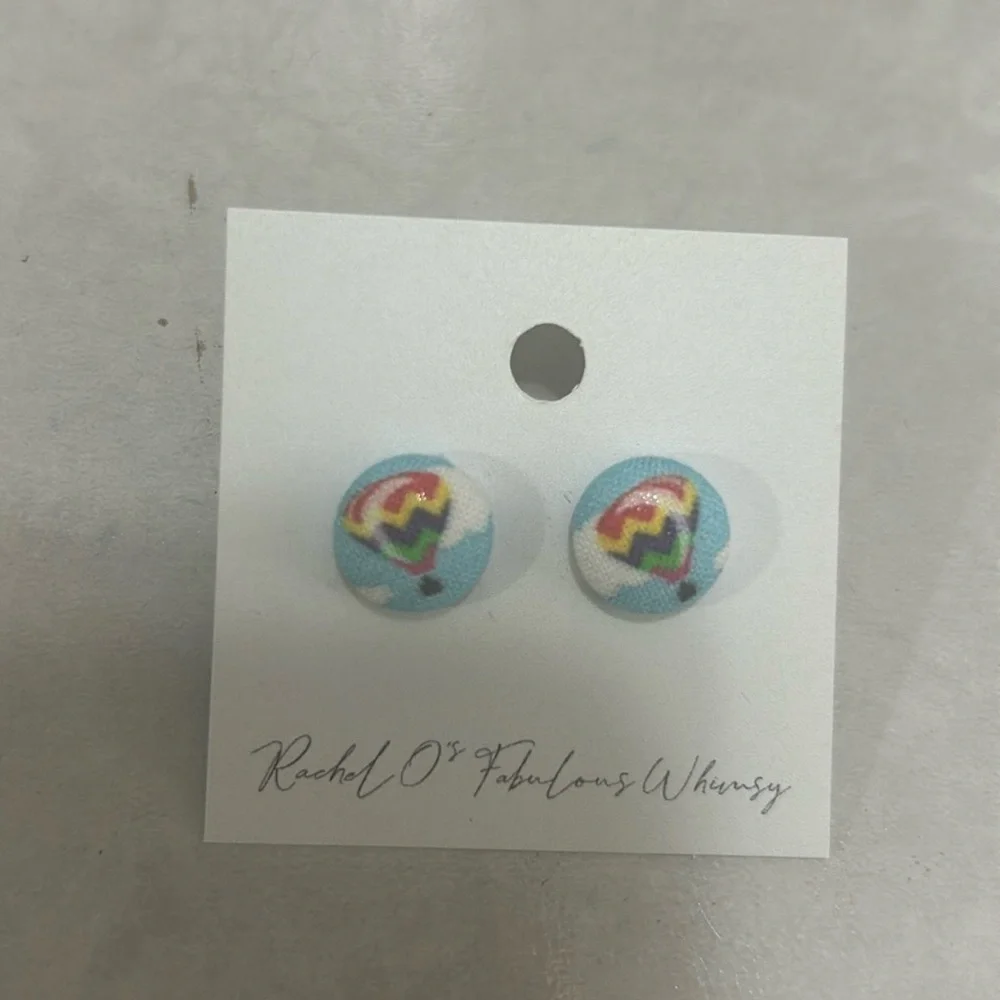 Hot Air Balloon Fabric Button Earrings